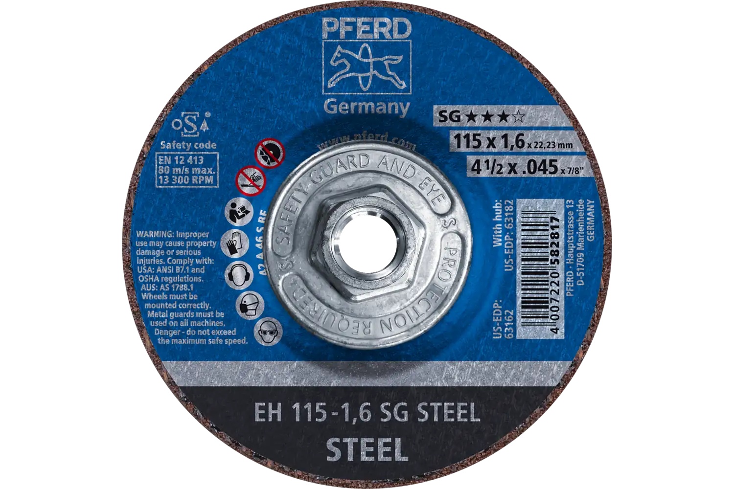 Picture of Pferd Cut-Off Wheel, 4-1/2" X .045 X 5/8-11, Sg Steel, T27, Aluminum Oxide